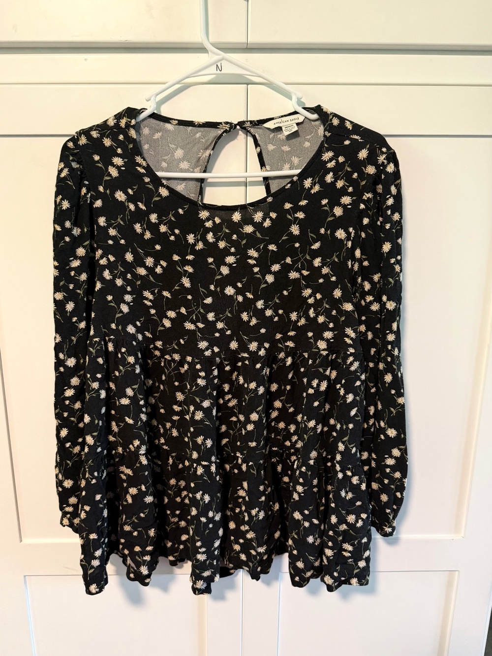 American Eagle Outfitters Black Floral Top with Daisy Print